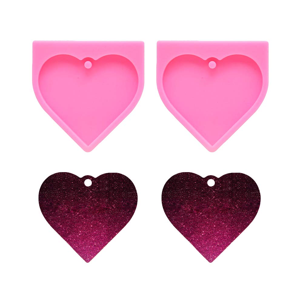 Nifocc Big Heart Shape Silicone Mold Large Love Heart Keychain Charms Epoxy Resin Molds Casting Molds with Hole for DIY Crafts Making - 2 PCS