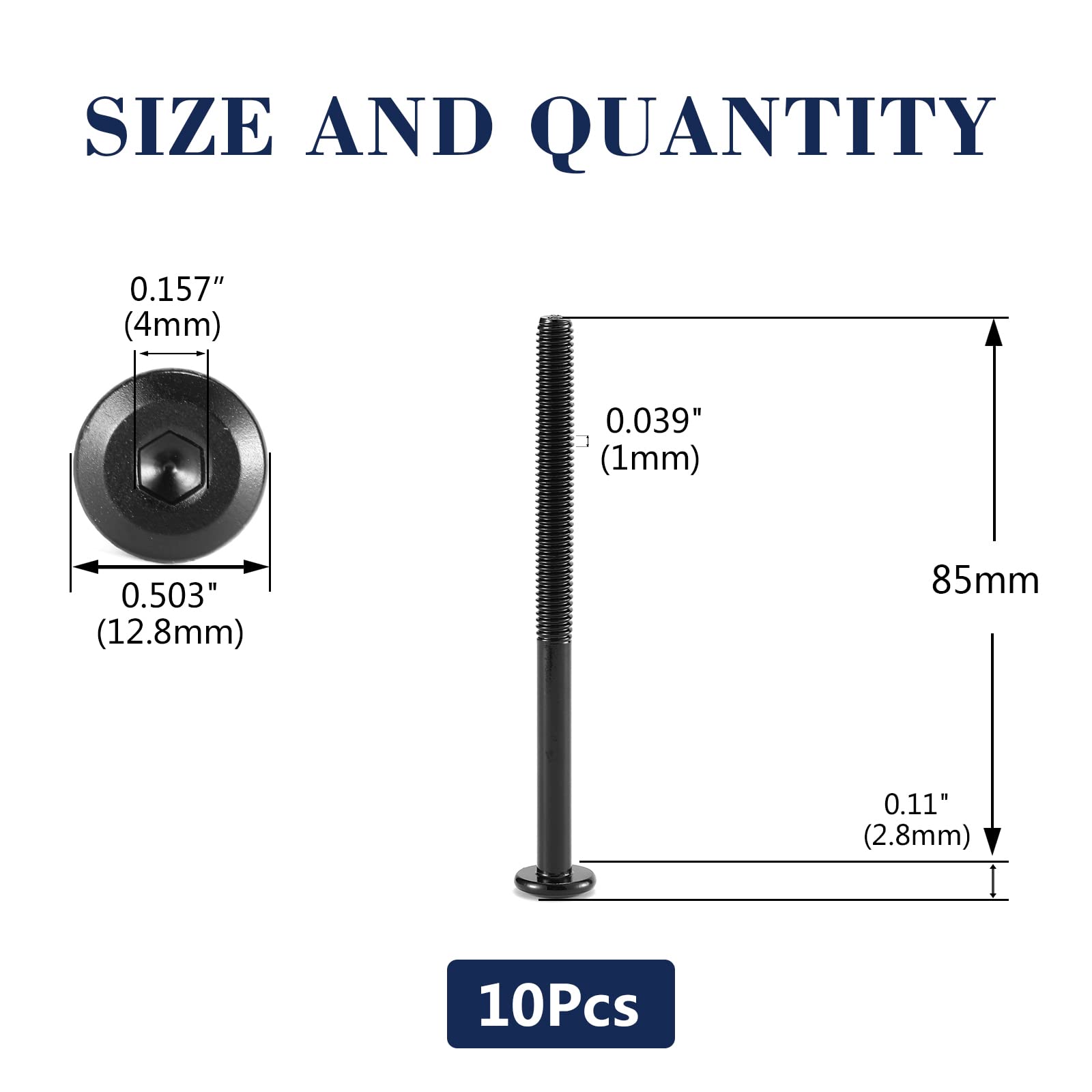 M6 x 85mm 10Pcs Flat Head Hex Socket Cap Screws