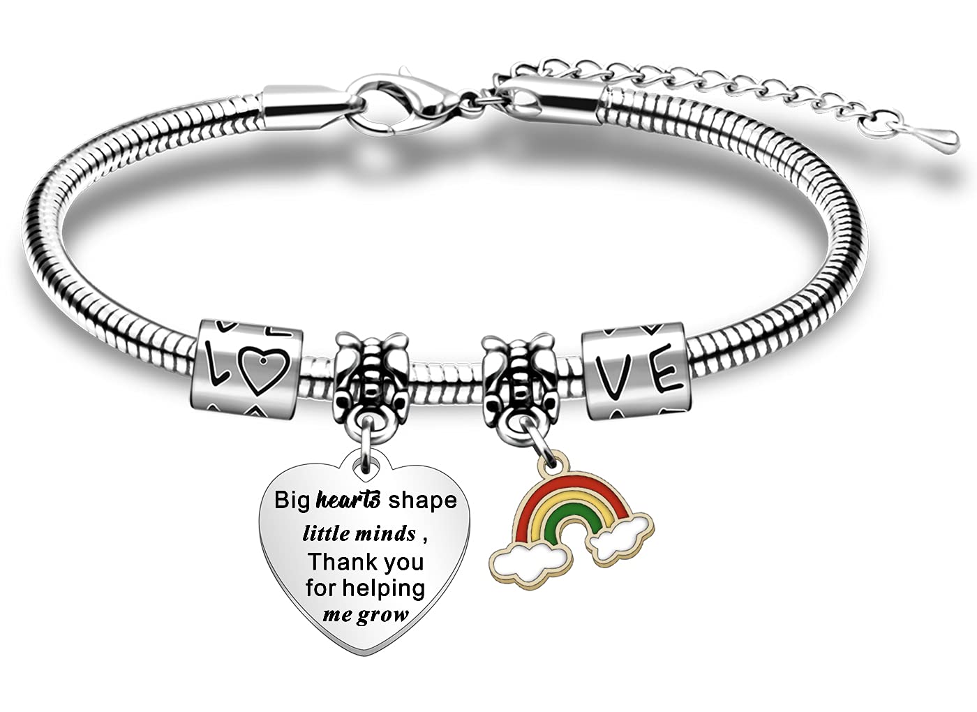WTOPP Teacher Gifts Teacher Bracelets Teachers Thank You Gift Charm Rainbow Bracelets Teahcers Day Appreciation Jewellery Big Heart Shape Little Minds