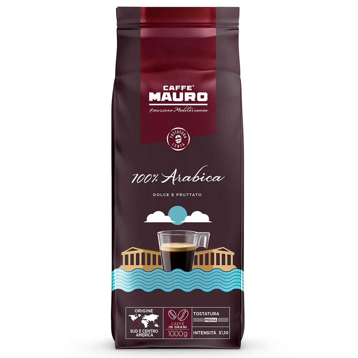 Caffè Mauro Torrefazione – Kaffeebohnen – 1 kg – 100% Arabica Mischung – mittlere Röstung – Intensität 5/10 – hergestellt in Italien – 1kg Packung