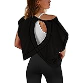 SENSERISE Womens Open Back Workout Tops Backless Short Sleeve Athletic Shirt Running Crop Top Gym Yoga Tee