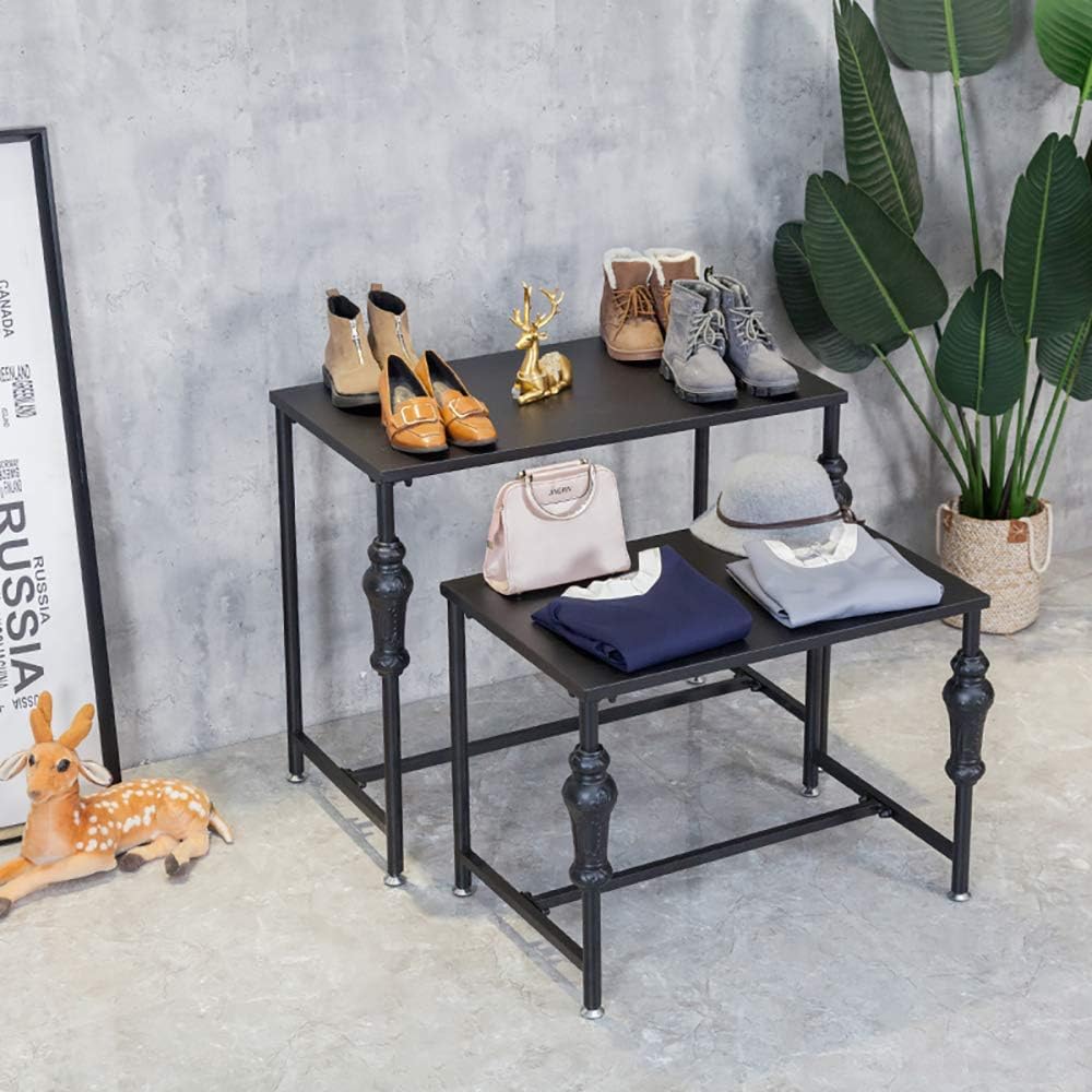 Industrial Retro Shoe Display Stand, Floor Shoes Storage Table, Garment/Bag/Shoe Display Shelf, Set of 2 Shoe Shelves for Retail Stores, Iron and Wood: Home Improvement