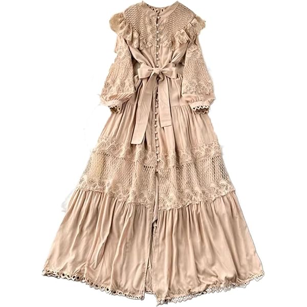 ワンピース Back Lace-Up Cotton Long Dress Lace Up Back Detail Embroidered Cotton Maxi Dress – CITRINE