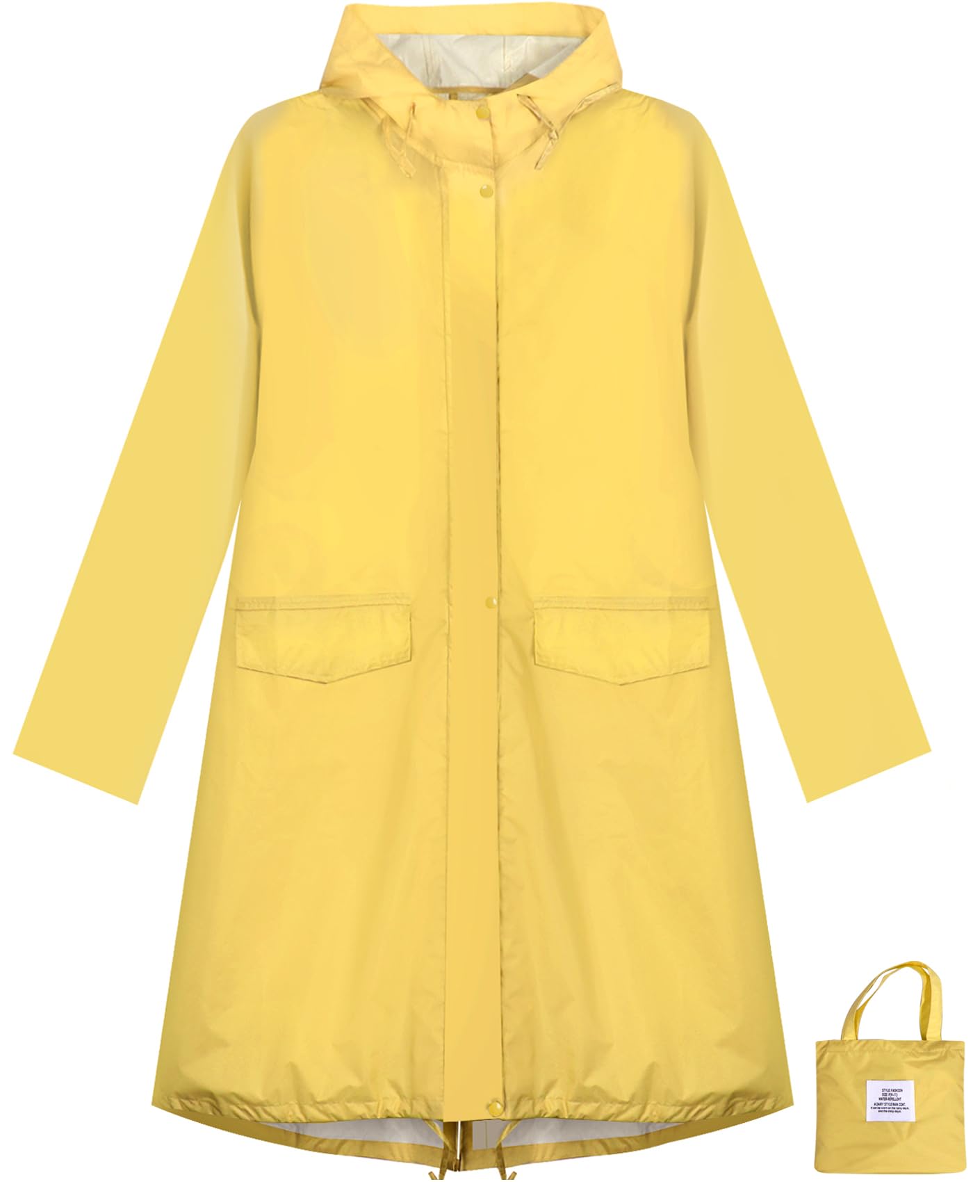 Photo 1 of ****RUNS BIG**** ANYOO Women's Waterproof Raincoat Lightweight Rain Jacket Hooded Long Rain Coat with Pockets for Adults Outdoor Activities(Yellow) One Size
