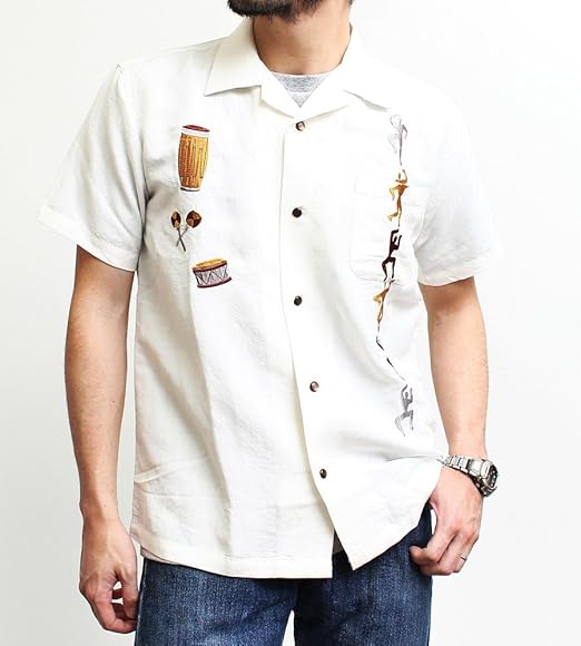 Amazon パブリックホリデー 開襟シャツ メンズ 半袖シャツ オープンカラーシャツ リネン 麻 刺繍 メンズ ブランド カジュアル アメカジ ルード ビルハード 96 Pbc0019 オフホワイト 40 L サイズ シャツ 通販