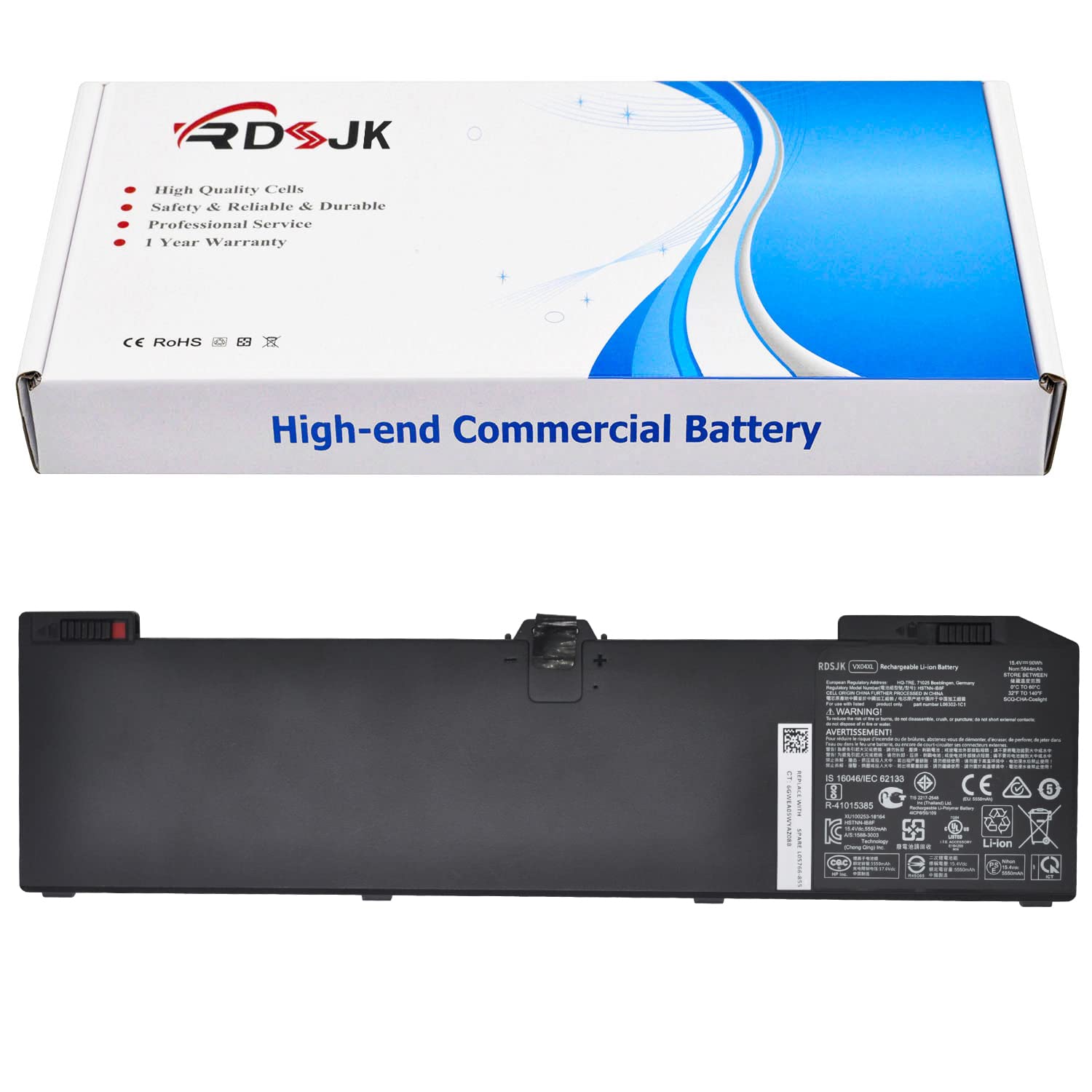 VX04XL Batería para portátil HP ZBook 15 G5 4ME79AA 2YX00AV 2YW99AV 2ZC40EA 2ZC41EA 2ZC54EA 2ZC64EA 15 G6 6TV14EA 6TU91EA Serie L05766-850 L05766-855 L06302-1C1 HSN-Q13C HSTNN-IB8F VX04090XL 15.4V 90Wh