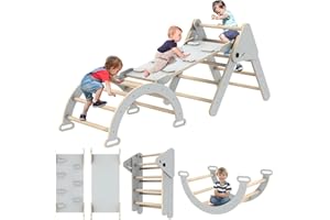 UROSULO Toddler Climbing Toys Indoor, Foldable Climbing Toys for Toddlers, Montessori Climbing Set with Triangle Climber, Arch Ramp, Rock Climber, Slide, Rocker, Wooden Montessori Toys for Toddlers