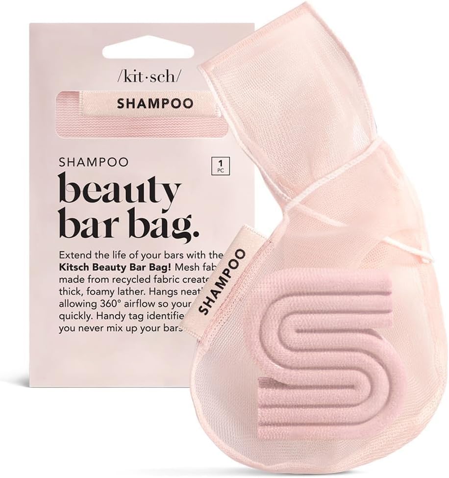 Kitsch Bottle Free Beauty Soap & Shampoo Bar Holder Blush Mesh Bag