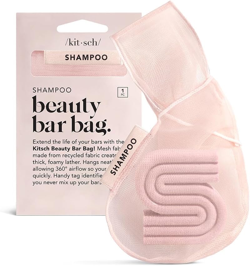 Kitsch Bottle Free Beauty Soap & Shampoo Bar Holder Blush Mesh Bag