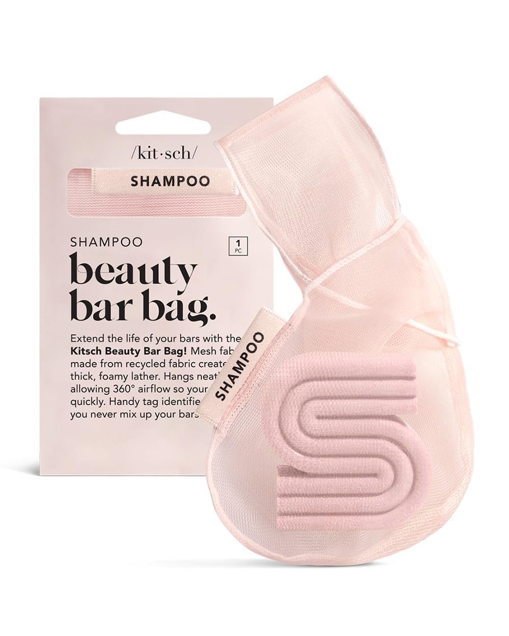 Kitsch Bottle Free Beauty Soap & Shampoo Bar Holder - Soap Savers with Mesh Bags; Blush