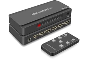 RuiPuo 5Port HDMI Switcher, 5 in 1 Out HDMI Selector with PIP Function and IR Wireless Remote Control for Fire Stick, Xbox, PS3/4, Roku, Apple TV and DVD Players ect Support 4K, 3D Ultra HD