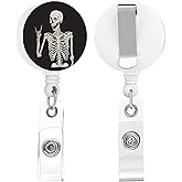 TPOAEL Skull Human Skeleton Retractable Badge Reel with Clip for ID Card Holders - Decorative and Cute Nurse Badge Holder with Name - Pack of 2 for Teachers Men Women Students