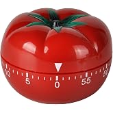 Jayron Tomato Kitchen Timer, 60-Minute Mechanical Wind-Up Countdown Timer | Red body with green top, battery-free rotary dial, audible ticking, end bell, marked scale, baking, pasta, tea, coffee, study