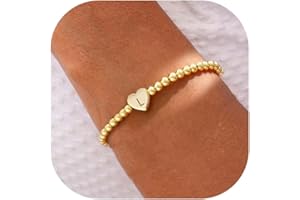 THAIVOR Beaded Bracelets for Women Dainty Heart Initial Bracelet Letter A-Z Charm Bracelet for Women Stretch Bead Ball Bracelet Trendy Jewelry Gifts