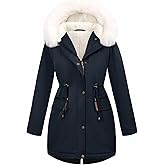 UMIPUBO Women's Winter Parka Fleece Lined Jacket Thicken Puffer Coat with Removable Fur Trim Warm Anoraks Outwear with Hood