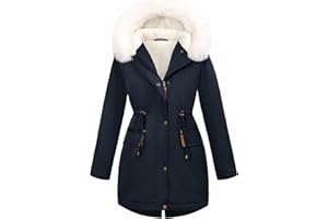 AFFA Women's Winter Warm Fleece Lined Parka Jacket Thickened Drawstring Hooded Sherpa Coat with Detachable Fur