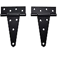 SANKINS 6 Inch T-Strap Shed Door Hinges Heavy Duty,Black Tee Hinge for Wooden Fences,Yard Door,Barn Door Gates, Wrought Hardware Rustproof,2Pack/Set