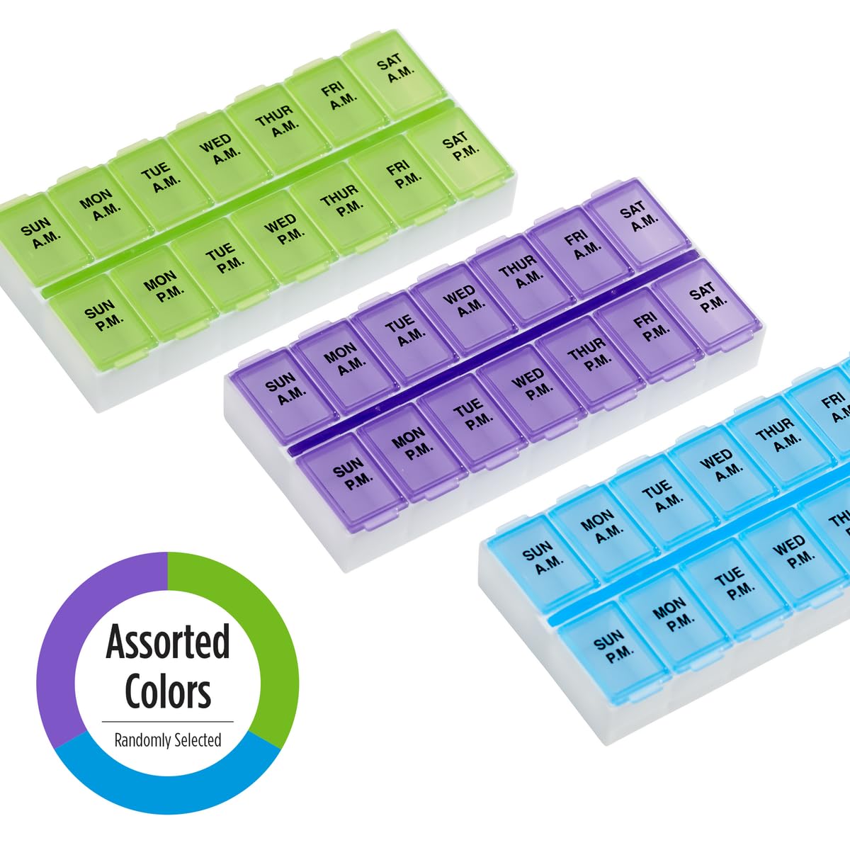 EZY DOSE Weekly (7-Day) AM/PM Pill Case, Medicine Planner, Vitamin Organizer, Medium Compartments, 2 Times a Day, Color May Vary, BPA Free