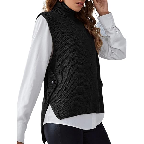 Perbai Womens Turtleneck Sweater Vest Mock Neck High Low