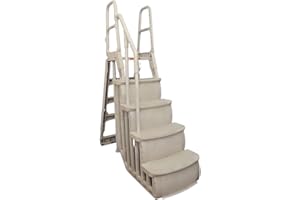Main Access Smart Step System for 48 to 54 Inch Above Ground Pools, Heavy Duty Four Step Ladder A-Frame - Taupe