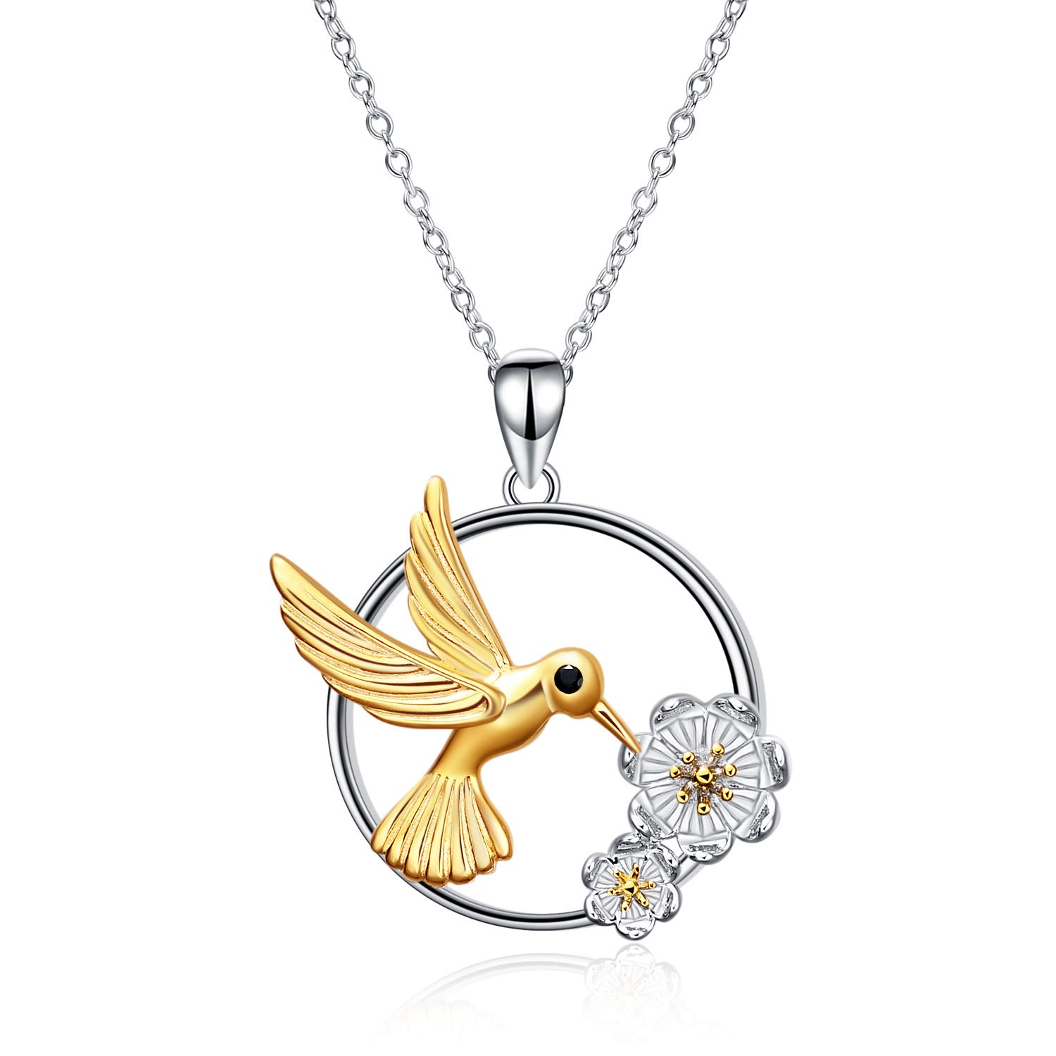 VONALA Hummingbird Daisy Necklace Sterling Silver Pendant Jewellery Delicate Gifts for Women (Gold)