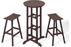 Costaelm Outdoor Bar Table, 42" Counter Height Round Patio Cocktail Bar Table, Patio Bar Table 3-Pieces Set Bistro Dining Table Pub Table for Deck, Backyard, Garden, Dark Brown