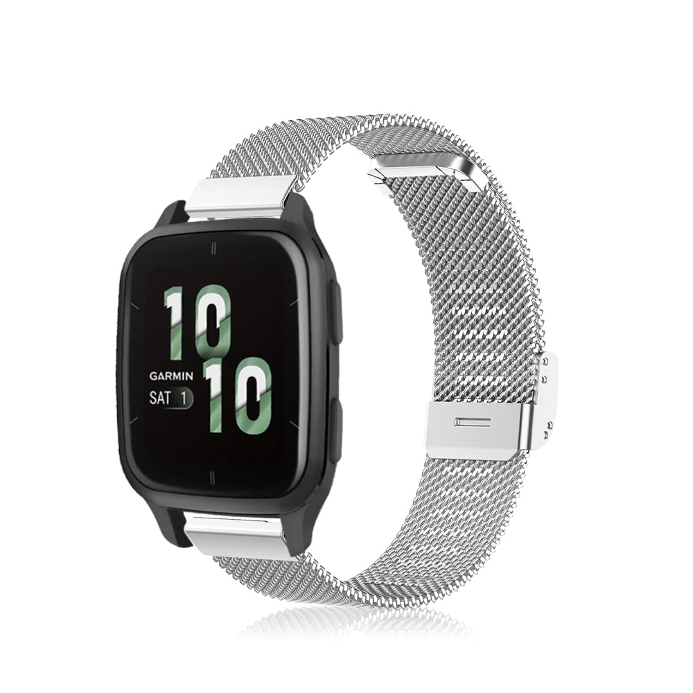 Niboow 20mm Stainless Steel Watch Band for Garmin Venu Sq 2/Venu 2 Plus/Vivoactive 3 - Silver