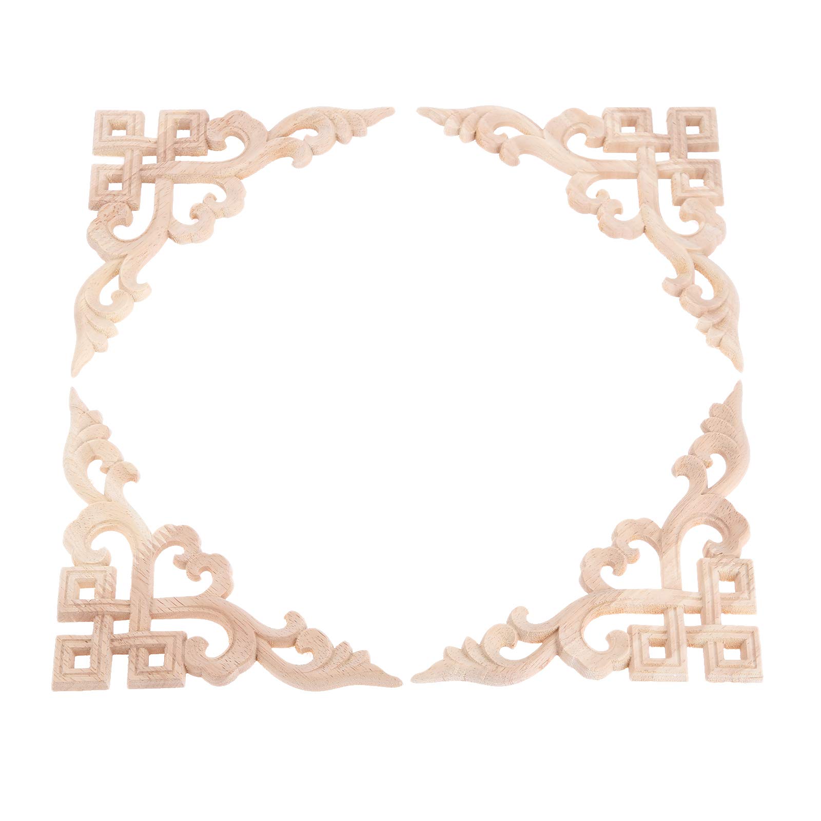 MUXSAM 4Pcs Wood Carved Furniture Corner Applique Square Hollow Design Wooden Decals Decor for Door Wall Ceilings Cabinet Cupboard, Home Ornamental 15x15cm/5.91"x5.91"