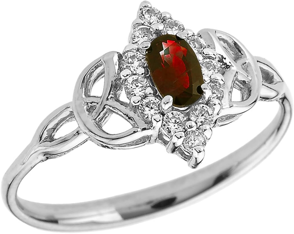 Oval Garnet and Diamond 10k White Gold Trinity Knot Proposal Ring