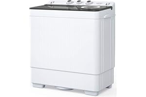 KUPPET Compact Twin Tub Portable Mini Washing Machine 26lbs Capacity, Washer(18lbs)&Spiner(8lbs)/Built-in Drain Pump/Semi-Automatic (White&Gray)