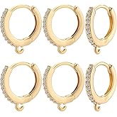 Beebeecraft 1 Box 12Pcs Round Leverback Hooks 18K Gold Plated Cubic Zirconia Huggie Hoop Earrings Findings French Ear Wires Hoops with Loop for DIY Jewellery Making