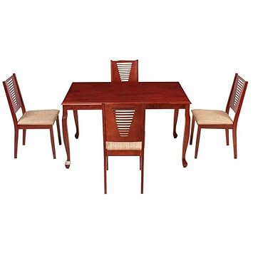 Woodness Vivian 28013+28008 4 Seater Dining Table Set (Matte Finish, Mahogany)