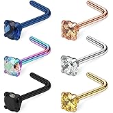 Ruifan 6PCS 22G Surgical Steel Mix Color Diamond CZ Nose Stud Rings L Shaped Piercing Jewelry 1.5mm 2mm 2.5mm 3mm