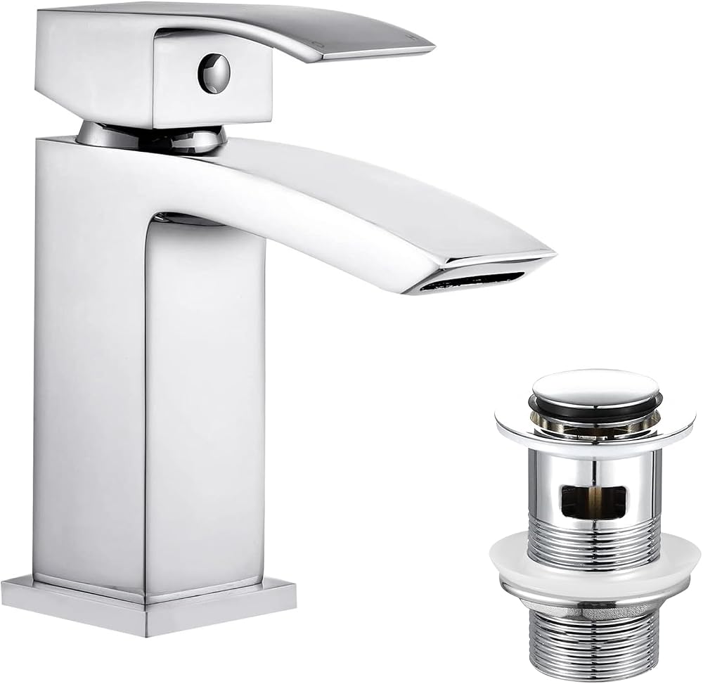 Hapilife Basin Taps Waterfall Mono Monobloc with Slotted Waste UK Hoses