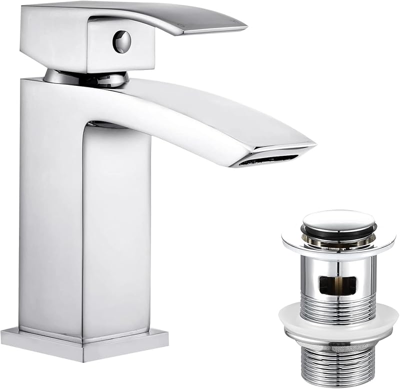 Hapilife Basin Taps Waterfall Mono Monobloc with Slotted Waste UK Hoses