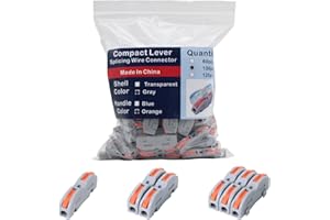 YQSIYU 1 Conductor Circuit Inline Wire Connectors, Push-in Terminal Block Wire Connectors in Gray with Orange Handle 100 Pcs in Bags of Compact Inline Terminal