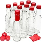 Hot Sauce Bottles with Shrink Bands, 5 Oz (Red Caps, 12 Pack)
