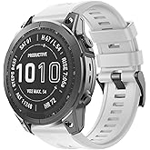 OVERSTEP Compatible with Fenix 7X Band, 26mm Width Soft Silicone Watch Strap for Garmin Fenix 5X/Fenix 5X Plus/Fenix 6X/Fenix 6X Pro Smartwatch (White)