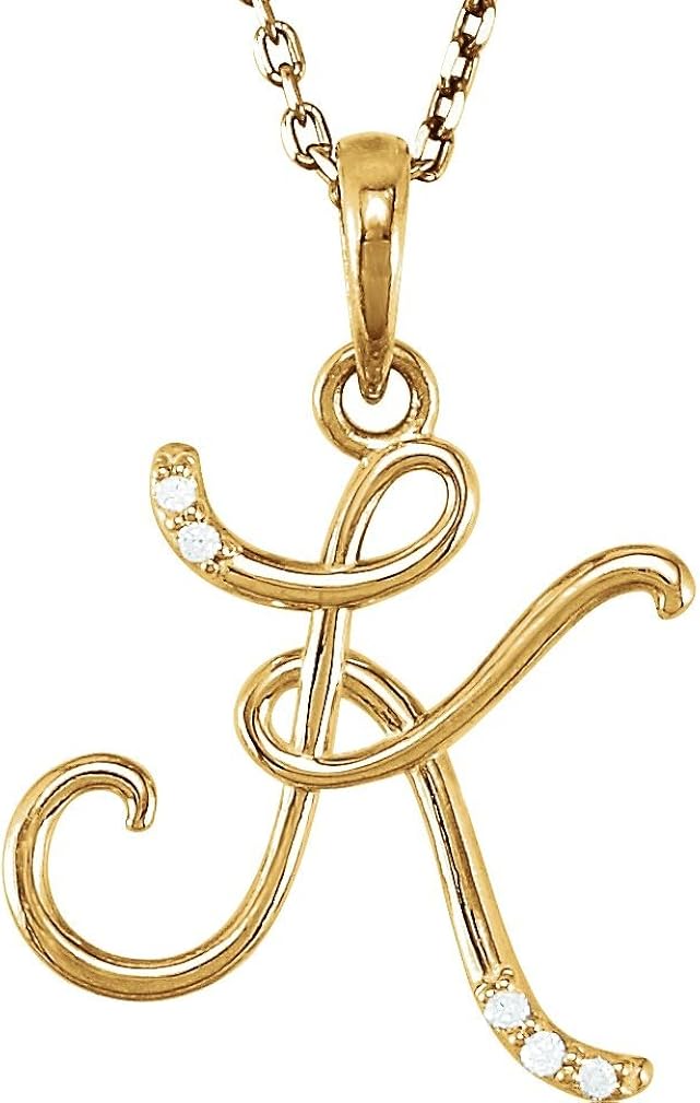 5Stone Diamond Letter 'K' Initial 14k Yellow Gold Pendant