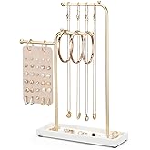 ChuStory Jewelry Stand Organizer with Metal Frame and Velvet Tray, Jewelry Holder for Women, White Necklace Organizer