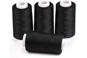 ilauke 4 x 3000 Yards Serger Thread Spools Black Polyester Sewing Threads Overlock Cone