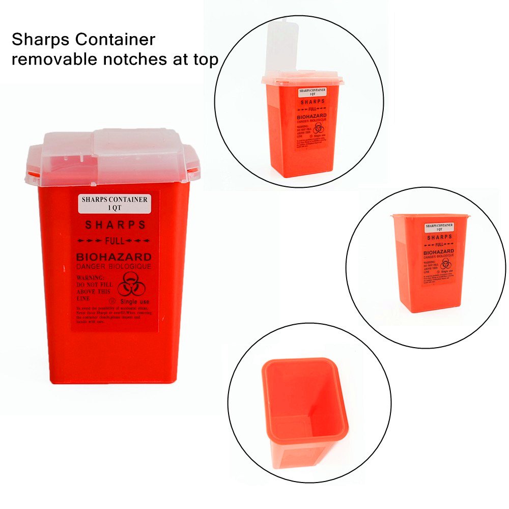 Sharps Container - Yuelong 3 Pack Tattoo Sharps Disposal Container Red Biohazard Needle Disposal Containers For Tattoo Supplies And Equipment - 1 Quart Size : Beauty