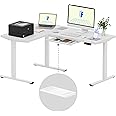 FLEXISPOT L Shaped Standing Desk, 63 x 47 Inch Electric Height Adjustable Corner Desk, Sit Stand Computer Workstation, Preset Controller, Home Office, White Frame with White Top, White Drawer