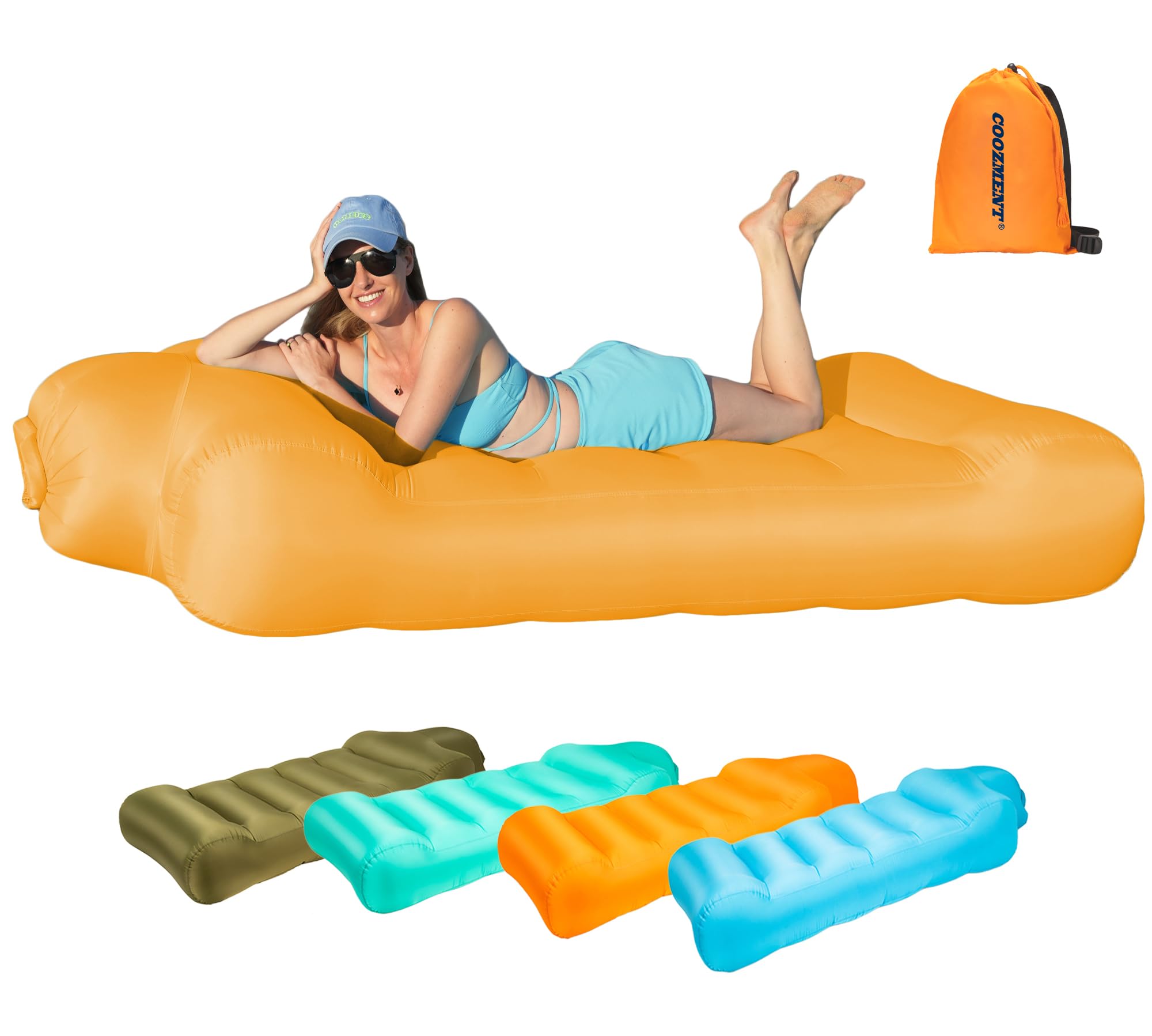 Photo 1 of COOZMENT Portable Inflatable Couch, Waterproof Inflatable Lounger Air Sofa Bed, 700LBS Capacity Blow Up Couch, Green Inflatable Beach Chair Bed, Air Couch for Outdoor/Camping/Music Festival