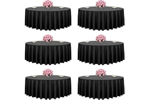 VEVOR Black Round Tablecloths 6 Pack, 120 Inches in Diameter, Stain- & Wrinkle- Resistant, Machine Washable Table Clothes, Po