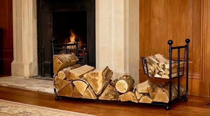 GAP GARDEN PRODUCTS Wrought Iron Firewood Log Basket with Kindling Holder
