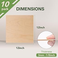 Rowood 10 Pack Birch Plywood 1/8,12x12x1/8inch,3mm