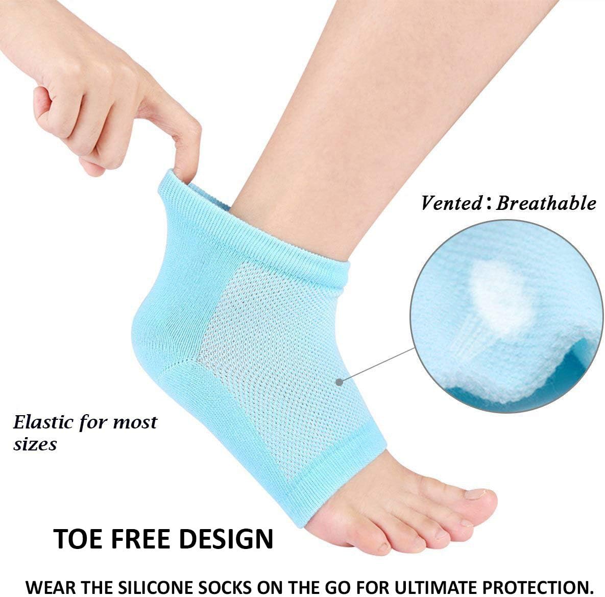 SAI ENTERPRISES silicone gel heel socks for pain relief | protector | dry hard cracked heel repair pad | men and women (Free Size,1 Pair)