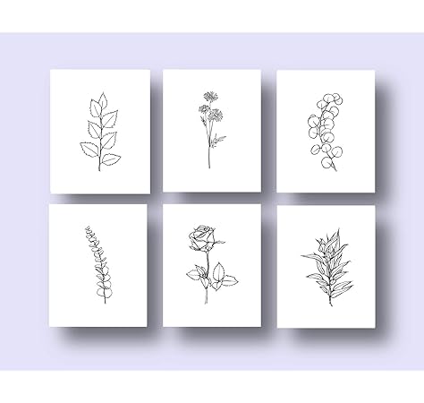 Ink Inc Potted Plants Botanical Prints Line Drawings Wall Art Minimal Black And White Home Decor Set Of 6 8x10 Matte Unframed Amazon Com Au Home