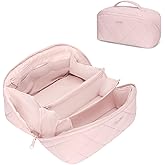 Hynes Eagle Travel Makeup Bag for Women Puffy Cosmetic Organizer Pouch Open Flat Toiletry Bag for Toiletries, Brushes Pink